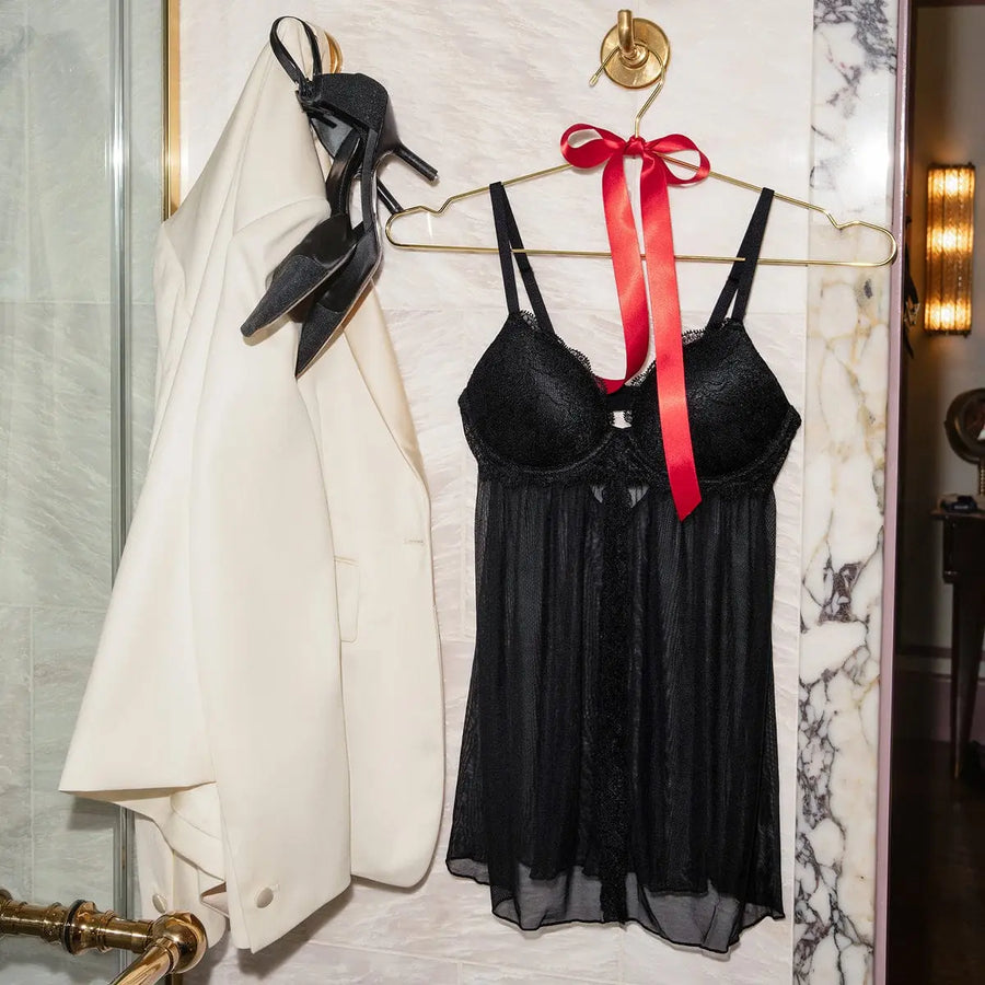 Lace Lift Up Babydoll Set Black