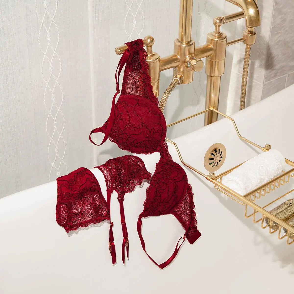 All Over Lace Lift Up Bra Scarlet Two-Tone - Image 10