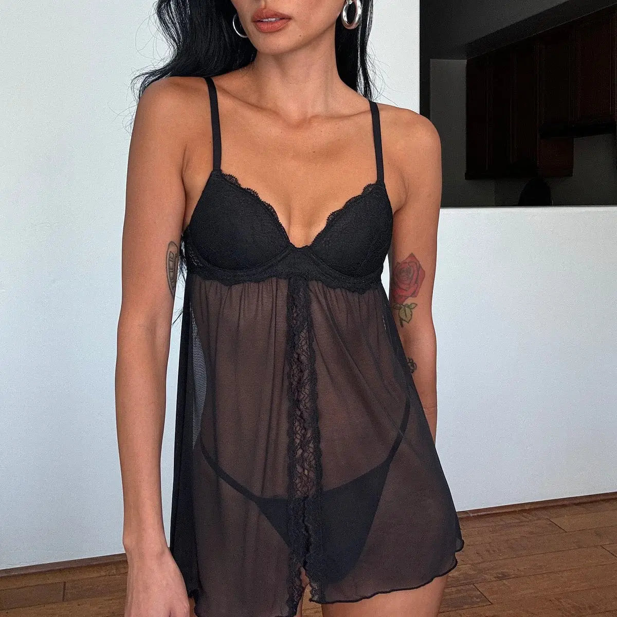 Lace Lift Up Babydoll Set Black - Image 5